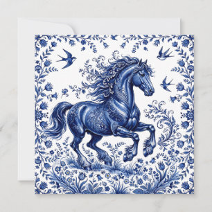 Invitación Caballo frisón al estilo Delftware en prado