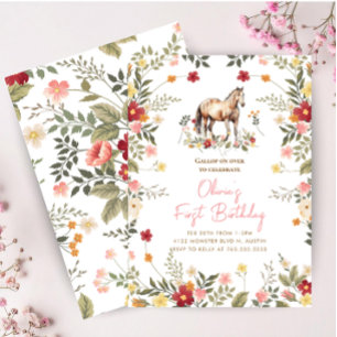 Invitación Caballo Galopa en el 1er Cumpleaños de Niña