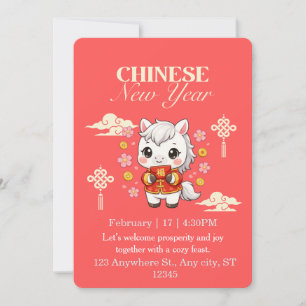 Invitación Caballo Kawaii Año Nuevo Chino 