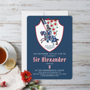 Invitación Caballo Knight de la armadura medieval blanca azul