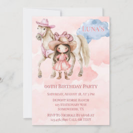 Invitación Caballo lechero Rosa Fiesta de Cumpleaños 00