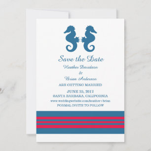Invitación Caballo marino azul rojo náutico Guardar invitació