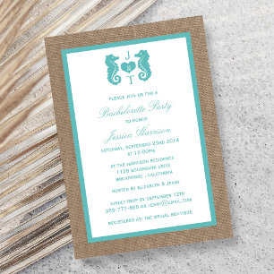 Invitación Caballo Marino Monograma Turquesa Despedida de Sol