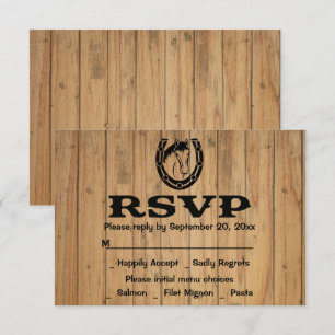 Invitación Caballo marrón de boda RSVP occidental madera país