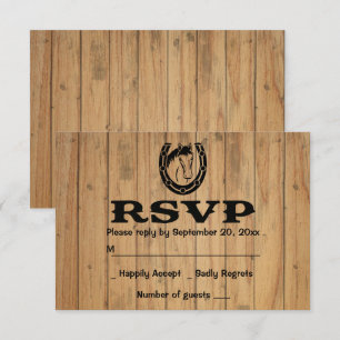 Invitación Caballo marrón de boda RSVP occidental madera país