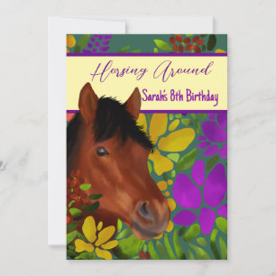 Invitación Caballo marrón en torno a la flor