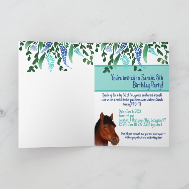 Invitación Caballo marrón en torno a la flor (Interior)
