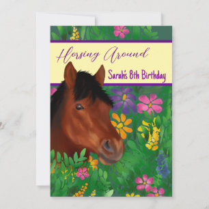 Invitación Caballo marrón en torno a la flor