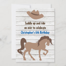 Invitación Caballo marrón y Gorra bovina cumpleaños occidenta