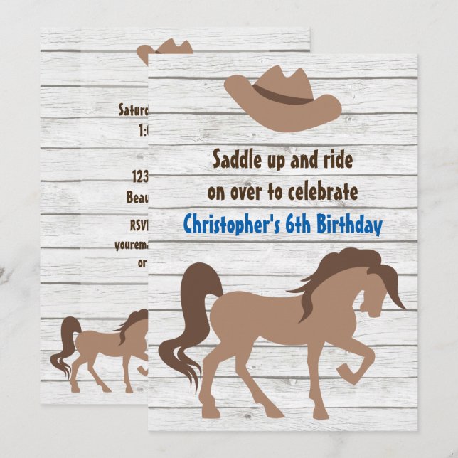 Invitación Caballo marrón y Gorra bovina cumpleaños occidenta (Anverso / Reverso)