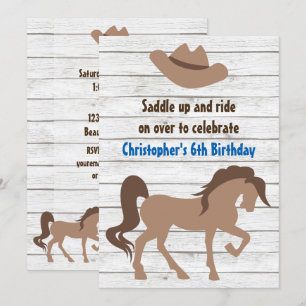 Invitación Caballo marrón y Gorra bovina cumpleaños occidenta