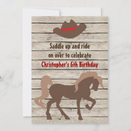 Invitación Caballo marrón y Gorra bovina cumpleaños occidenta