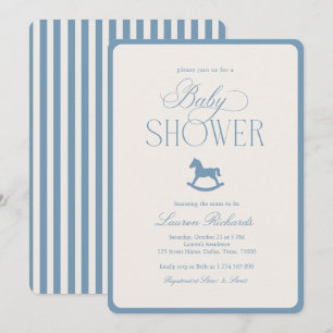Invitación Caballo Mecedor Antiguo Rayas Azules Fiesta de Cum