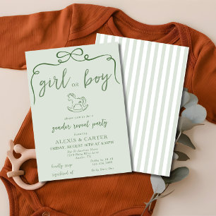 Invitación Caballo Mecedor Neutral Verde Salvia Revelación de