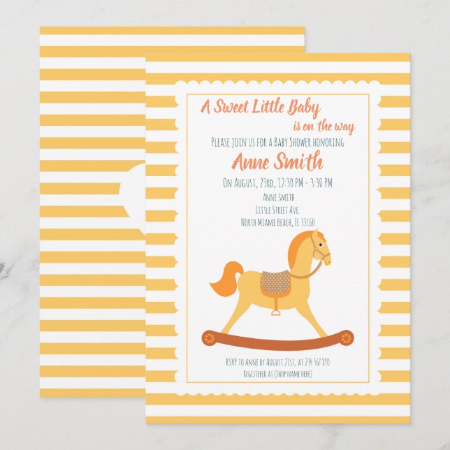 Invitación Caballo mecedor para fiesta de revelación de bebé  (Anverso / Reverso)