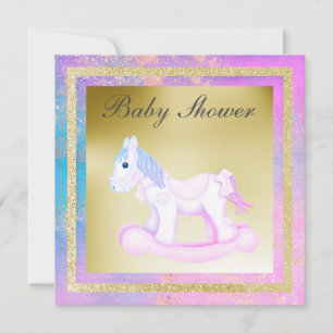 Invitación caballo mecedor rosa azul nuevo brillo purpurina p