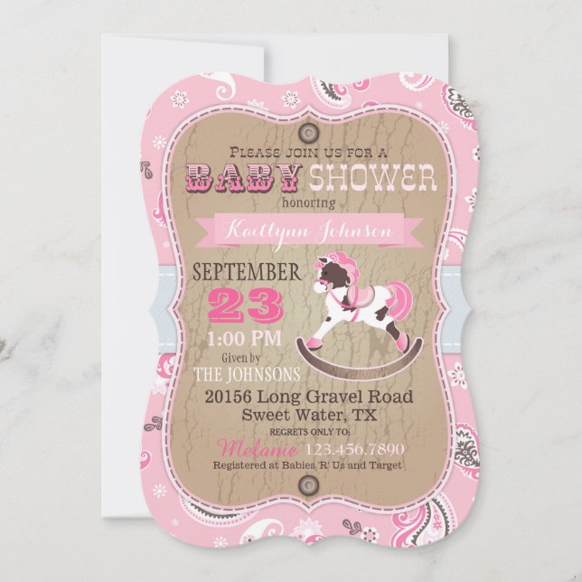 Invitación Caballo mecedora occidental Baby Shower de la (Anverso)