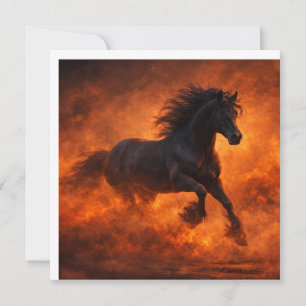 Invitación Caballo Negro Azabache Corriendo a Través de Niebl