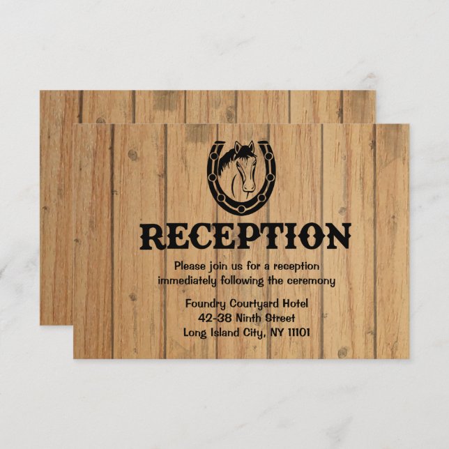 Invitación Caballo Occidental de Recepción de Madera Rústica  (Anverso / Reverso)
