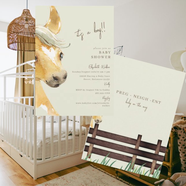 Invitación Caballo Preg-neigh-ent Es un niño Baby Shower (Subido por el creador)