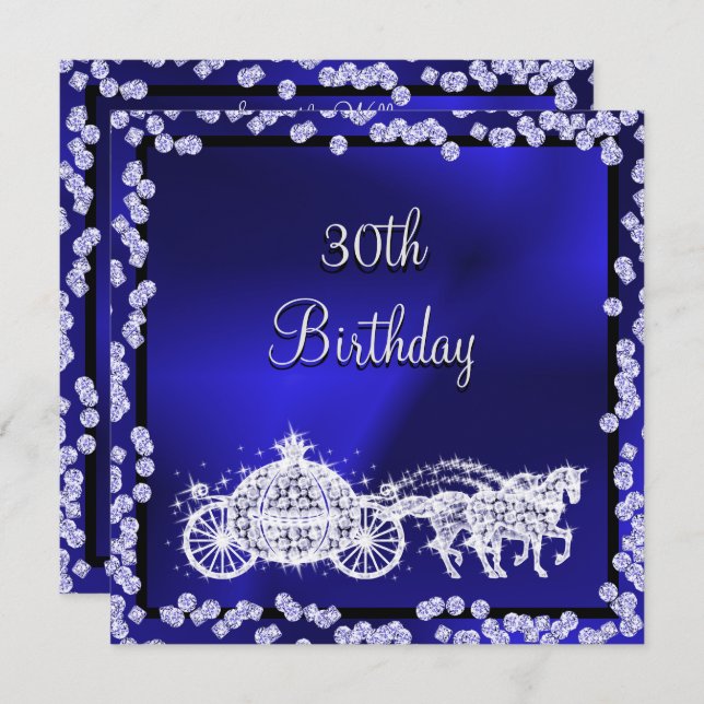 Invitación Caballo Princesa Azul y Caballos 30 cumpleaños (Anverso / Reverso)