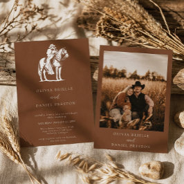 Invitación Caballo Rústico Occidental Marrón Foto de Boda Cam