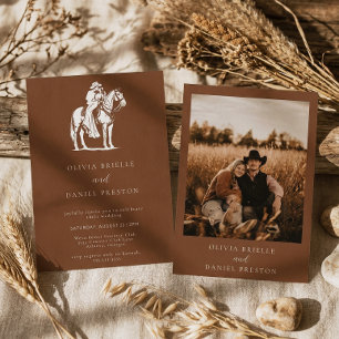 Invitación Caballo Rústico Occidental Marrón Foto de Boda Cam
