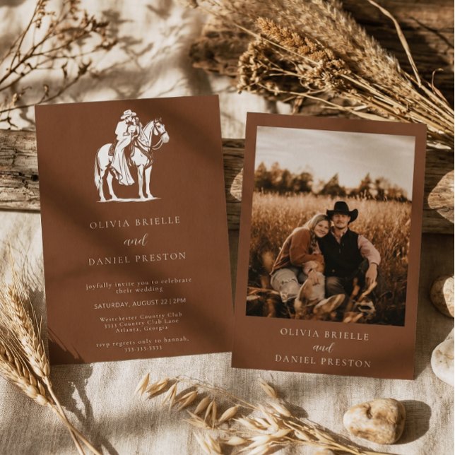 Invitación Caballo Rústico Occidental Marrón Foto de Boda Cam (Subido por el creador)
