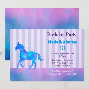 Invitación Caballo Salvaje en Acuarela Azul y Púrpura de Cump