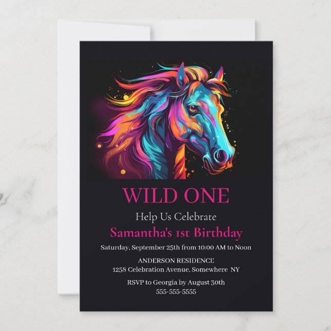 Invitación Caballo salvaje un cumpleaños (Anverso)