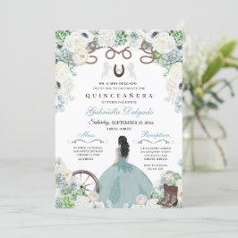 Invitación Caballo verde de Mint Occidental Charra Quinceañer