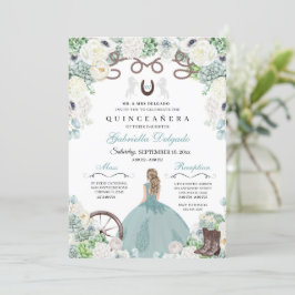Invitación Caballo verde de Mint Occidental Charra Quinceañer