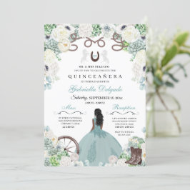 Invitación Caballo verde de Mint Occidental Charra Quinceañer