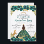 Invitación Caballo verde esmeralda floral cutáneo Charra Quin<br><div class="desc">Moderna princesa verde floral floral florida vestido de la corona de Tiara Purpurina de oro esparce rústica madera Charra Cowboy Caballo 15º cumpleaños Invitación Quinceanera</div>