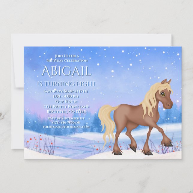 Invitación Caballo y cumpleaños de nieve de invierno en el pa (Anverso)