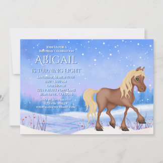 Invitación Caballo y cumpleaños de nieve de invierno en el pa