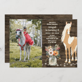 Invitación Caballo y flores Foto de madera rústica Cumpleaños