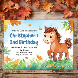 Invitación Caballo y hojas de otoño | Cumpleaños de Pony en o