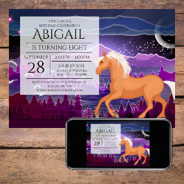 Invitación Caballo y Montañas Cumpleaños Púrpura y Azul