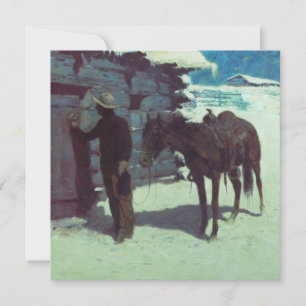 Invitación Caballo y vaquero en nieve invernal