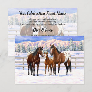 Invitación Caballos Appaloosa De La Bahía Marrón En Nieve