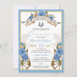 Invitación Caballos Azul Luz Charro Occidental Quinceanera