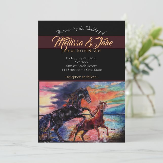 Invitación Caballos de acuarela románticos de cielo infinito (Anverso de pie)