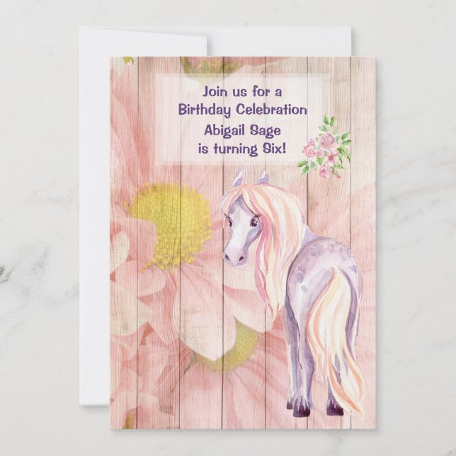 Invitación Caballos de bonito y margaritas en cumpleaños de m (Anverso)
