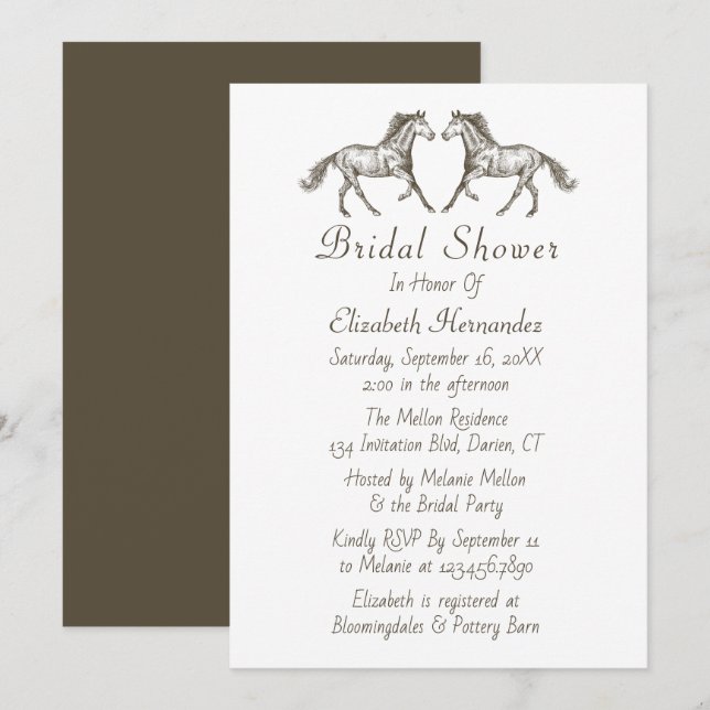 Invitación Caballos de ducha de novia occidentales ecuestres  (Anverso / Reverso)