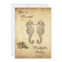 Caballos de mar vintage y casamiento de concha en 