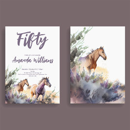 Invitación Caballos de Watercolor Púrpura Sabor Cincuenta Año