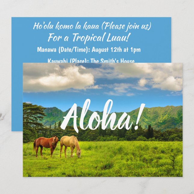 Invitación Caballos hawaianos, Pico Hokulei, Kauai, Hawai (Anverso / Reverso)