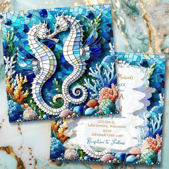Invitación Caballos marinos Mosaicos Playa romántica (Subido por el creador)