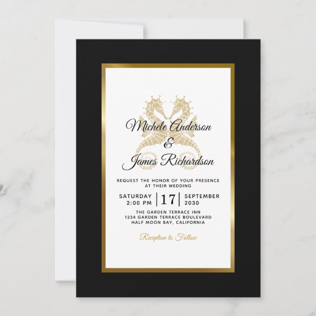 Invitación Caballos Tropicales de Oro Elegante Boda (Anverso)